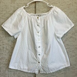 Terzo Millennio Italy Womens White Peasant Linen Top Sz M Swiss Dot Boho